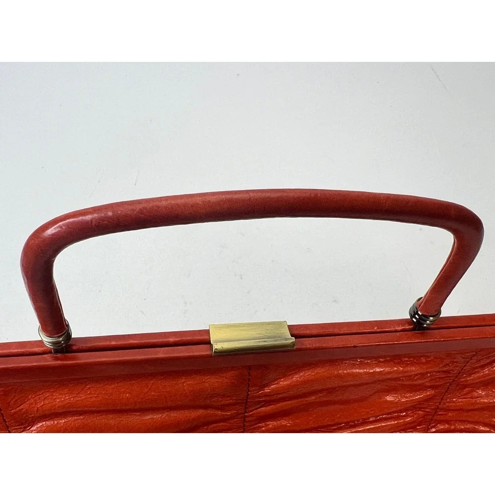 HOBO International Leather Baguette Frame Purse Ruched‎ Orange Boho